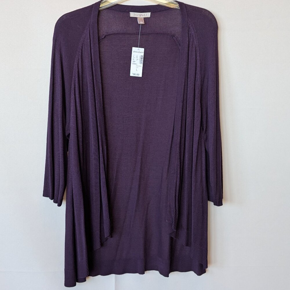 NEW Roz & Ali Plum Open Front Drape Cardigan